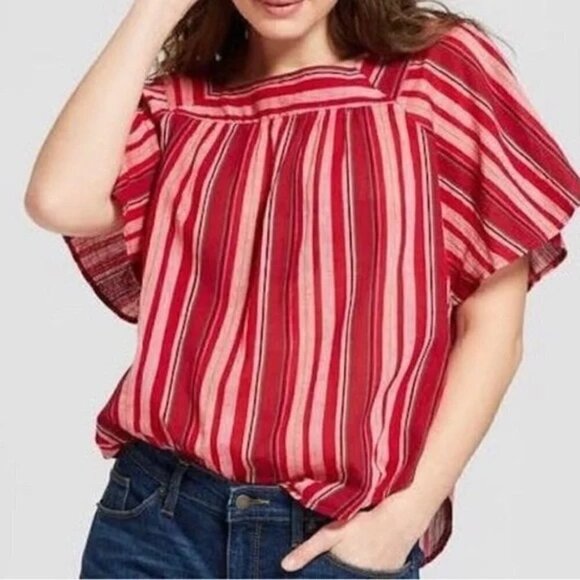 Universal THREAD Pink and Red Striped Top NWOT - Picture 1 of 6